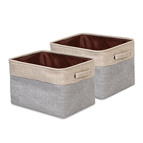 ANNSY Storage Cube Bins Collapsible Fabric Basket 2-pack Foldable Organizer Grey/ Brown Storage Box with handles for Home and Office