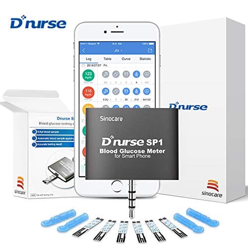 Smart Phone Blood Glucose kit - Smart Glucometer + 50 Test Strips + 50 lancets + Lancing Device - Sinocare Dnurse Glycemic Monitoring System - Diabetes Management Solution Free APP with Cloud Service