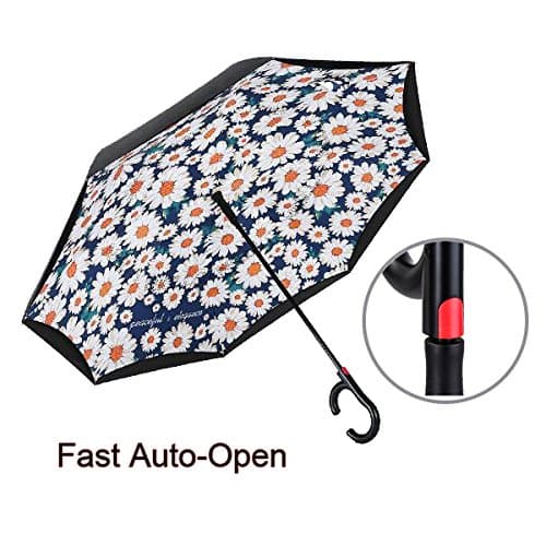 NEWBRELLAs Creative Auto-Open Inverted Umbrella for Driver (Small Chamomile)