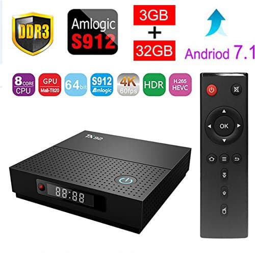 Sawpy TX92 Smart tv box Android 7.1 Amlogic 3GB+32GB DDR3 BT 4.0 2.4/5 Dual-Band WiFi 4K UHD &amp; LAN VP9 DLNA H.265