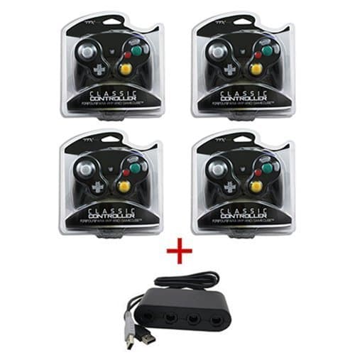 2 x Red + 2 x Black Gamecube Controllers + Wii U Adapter for Super Smash Bros