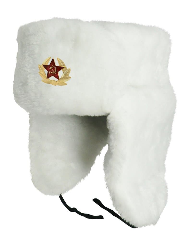 CUCUBA Original White Hat Cap Russian Soviet Ushanka for Winter Cold – Gift IDEA