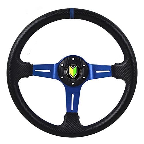 350mm Deep Dish Steering Wheel 6 Bolt Universal Custom (Blue Center Streak)