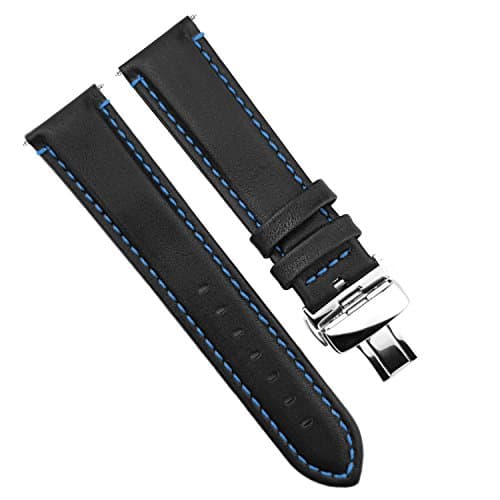 Dura Straps Deployment Clasp Watch Band Push Button Butterfly Pattern Genuine Replacement Leather Straps for Men and Women with Elegant Stitches