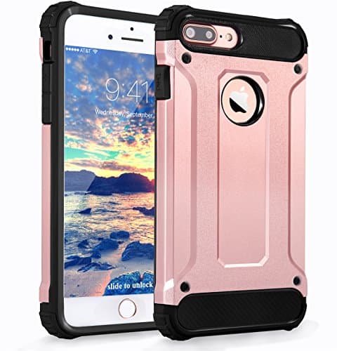 iphone 7 Plus Case,DUDETOP Shockproof Scratch-Resistant Resist Cracking Armor Protective Cover Easy Grip Design Hard PC Soft Silicone Back Case Skin for Apple iphone 7 Plus 5.5" Inch ( Rose Gold)