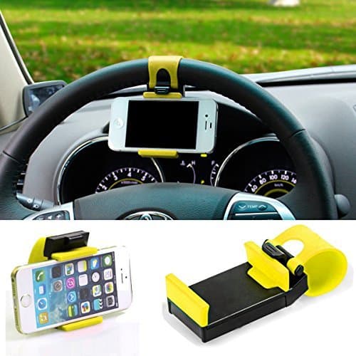 ELMASA Multi-functional mobile phone Holder / Mount / Clip / Buckle Socket Hands Free on Car Steering Wheel - Providing Better View Access to Your Phone (max screen size 4.8inch) for iPhone 6/5/5G/ 4/4S,HTC, Samsung Galaxy, PDA and Smart Cellphones - Yellow