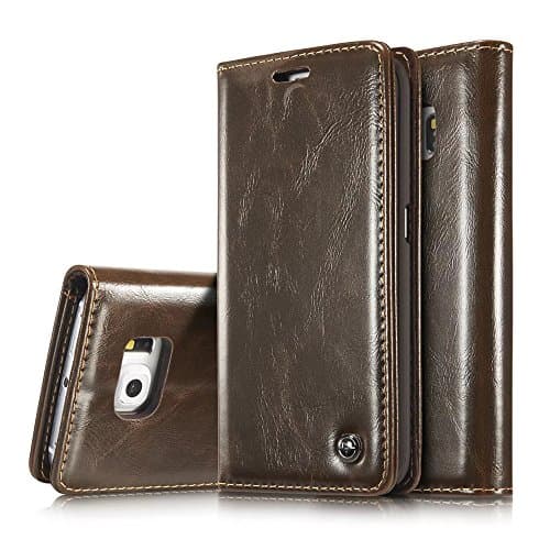 Note 5 Case,Galaxy Note 5 Wallet Case,AKHVRS Slim Genuine Leather Magnet Cover Wallet Leather Case Flip Cover Folio Case,[Card Slot][Magnetic Closure] for Samsung Galaxy Note 5 (Coffee Brown)