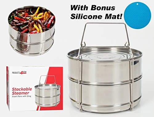 ❤️ HUGE LAUNCH SALE ❤️ Instant Pot Accessories Stackable Steamer Insert Pans for Instant Pot 8 Quart and 6 qt. With BONUS Trivet Mat for Instapot.