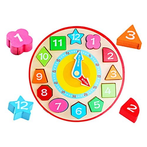 SMATTER Wooden Shape Sorting Clock Learning Counting with Numbers Puzzle Educational Toy for Toddler 3 Year Olds