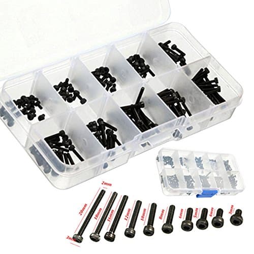 UCTOP 200pcs M2 Allen Bolt Hex Socket Round Cap Head Screw Assortment Kit Set Black