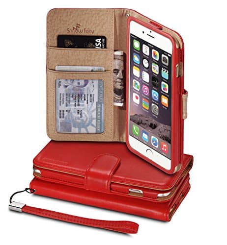 iPhone 6s (4.7) Cases, iPhone 6 (4.7) [Snow Fairy] Flip Cover Case [Premium Synthetic Soft Leather Wristlet Series][Card Holder][Wallet] - [Leather Fit] Wrist Strap Cases Red