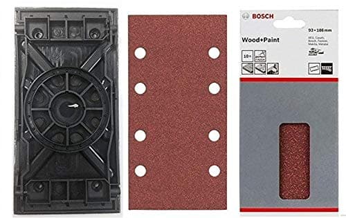 Bosch Replacement Sanding Plate with Bosch Sanding Sheets for Wood & Paint (10/Pack - Mixed Grit) (Version to Fit: Bosch PSS 200A Sander ONLY)