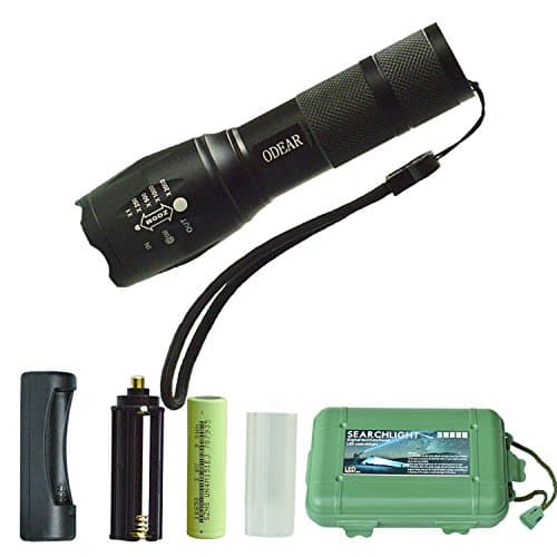 Odear High Power Tactical Bright LED Handheld Flashlight-with Rechargeable batteries-Portable Outdoor Waterproof Torch with Adjustable Focus for Camping Hiking (Black)