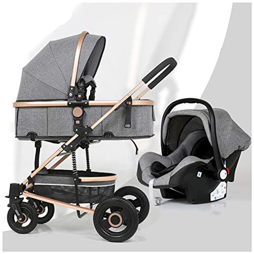 GSDZN - 3-in-1 Foldable Stroller Can Sit Or Lie Baby Basket Can Be Used As A Car Seat 0-3 Years Old,Grey