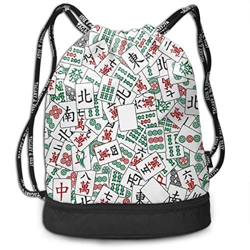 QUCHEN Mahjong Drawstring Backpack Bags Shoulder Bags