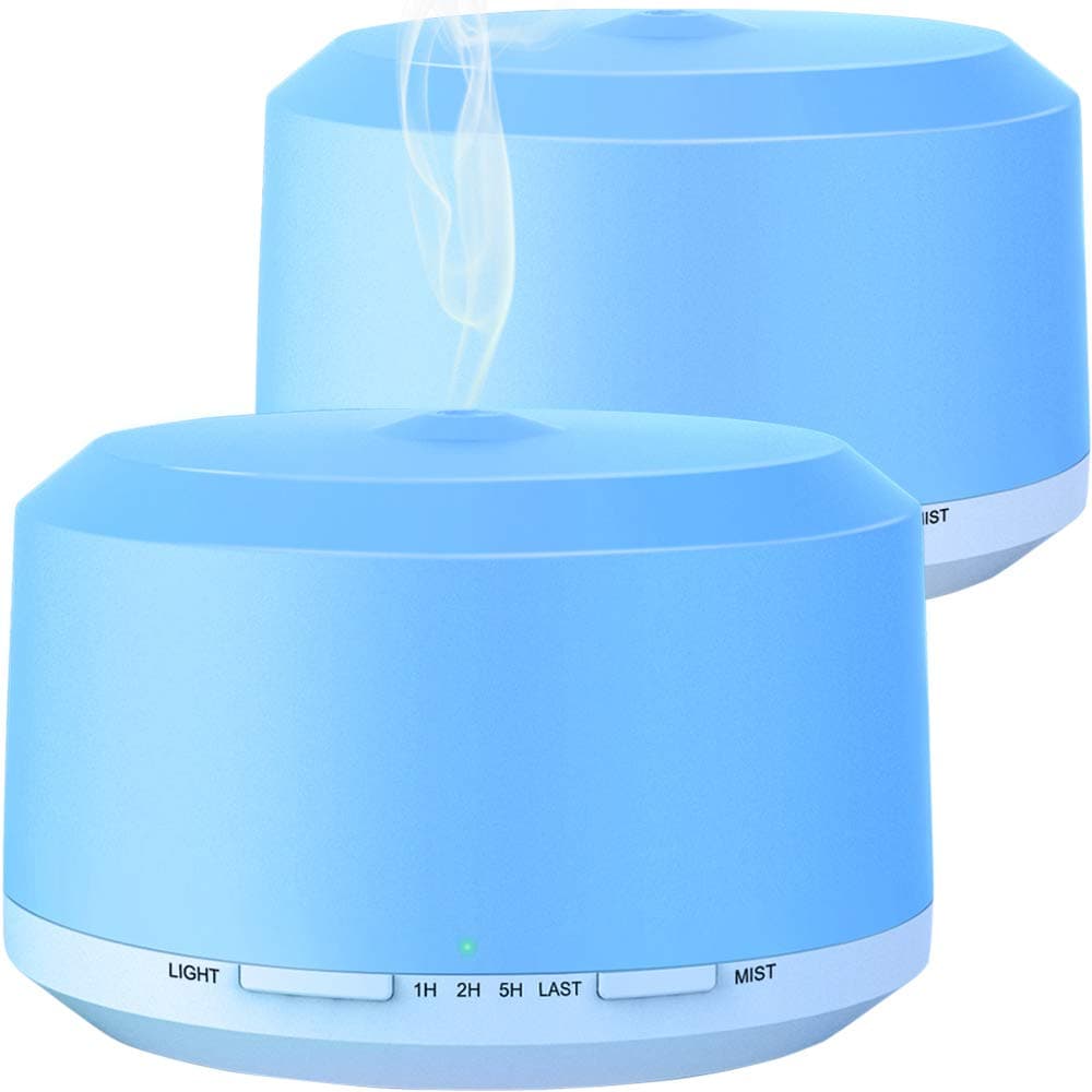 Aromatherapy Diffusers for Essential Oils 2 Pack, 450ml Ultrasonic Essential Oil Diffuser and Humidifiers for Large Room Cool Mist Waterless Auto Shut-Off, 4 Timer Settings, 8 Colors Light - LUSCREAL
