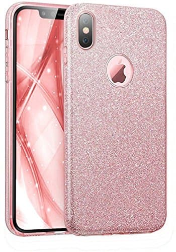 Golbsky iPhone X Case,Bling Glitter Sparkle Three Layer Shockproof Soft TPU Outer Cover Hard PC Inner Cover iPhone 10 (Rose Gold)
