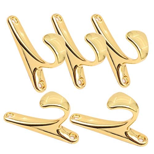 ECREW 5 Pieces Wall Hook Coat Hooks Single Coat Hanger Robe Hooks Homemade Wardrobe (Gold)