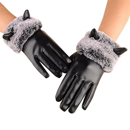Winter Warm Gloves,Sulear PU Windproof Soft Plush Touchscreen Texting Driving Mitten For Women Girl