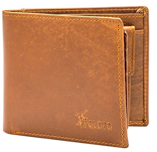 RFID Blocking Genuine Leather Bifold Wallet for Men with ID Window and Coin Pocket Brown