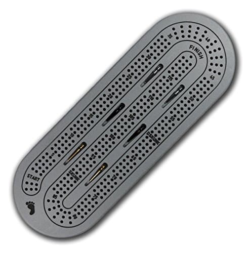 PREMIUM QUALITY 3 PLAYER SOLID CORIAN CRIBBAGE BOARD WITH 6 METAL PEGS - GRAY