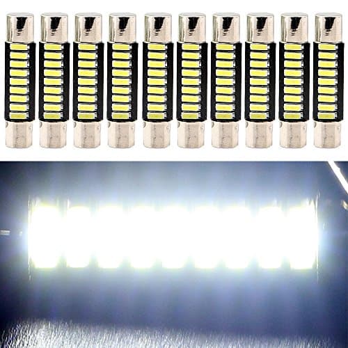 YM E-Bright LED Mirror Fuse Sun Visor 6641 White 4014 9-SMD 12V Festoon Dome Light LED Bulbs(pack of 10) (31MM)