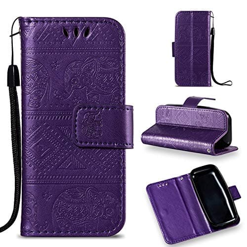 Guran® PU Leather Case for NOKIA 105 (2017 Version) Smartphone Flip Cover with Stand Functions Elephant Pattern Embossed Phone Case - Purple