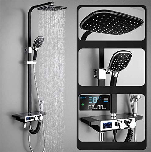FYLD Shower System,Multifunctional Shower Set, Screen Display Temperature and time Anti-scalding Design Ceramic Valve Spool,Scrub Matte Black