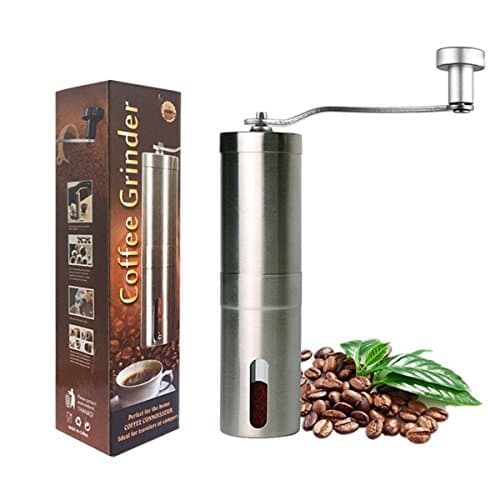 Manual Coffee Grinder, UMWON Hand Held Adjustable Burr Grinder Ceramic Coffee Press Mill Grinders Stainless Steel Body Bean Machine for Aeropress, Turkish Beans, Espresso, French Press, Herbs, Pepper