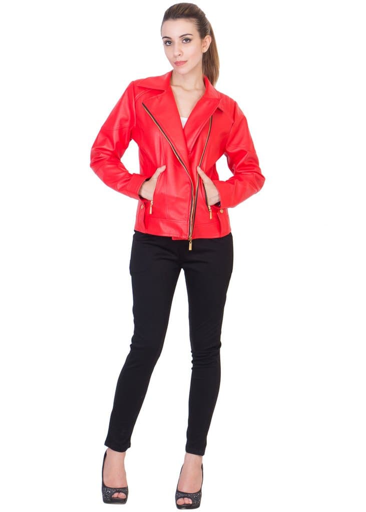 Ants Women's Red Leather Collar Jacket