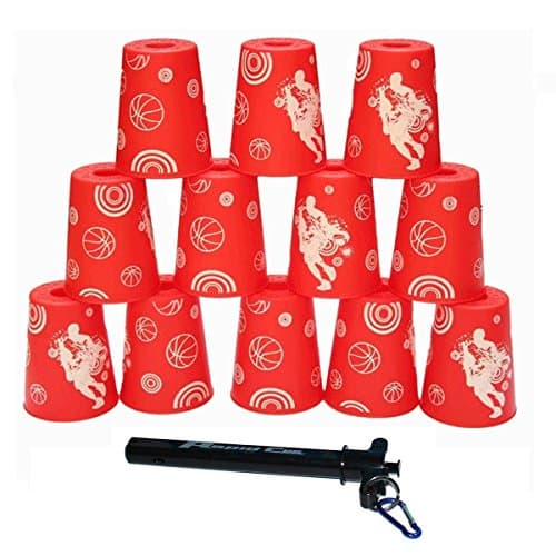 Quick Stack Cups Set of 12 with Quick Release Stem - Sports Stacking Cups Speed Training (Graffiti Red)