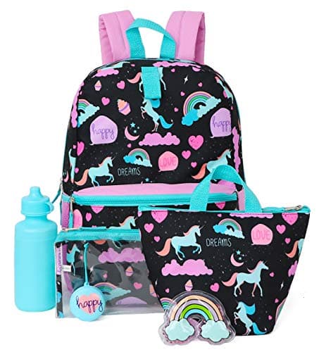 Kids 6 in 1 Backpack Set With Backpack, Lunch Box, Pencil Case & More (Rainbows/Happy)
