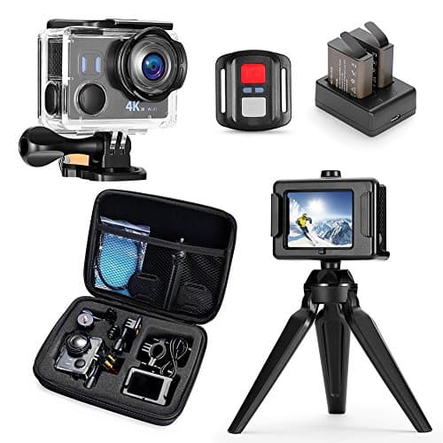 Darkeep 4K Action Camera WiFi Touch Screen Anti Shake 14MP 4K/30fps Sports Camera Waterproof Sony Sensor 170 ° Fisheye Lens with Remote Control Backup Battery and Portable Package