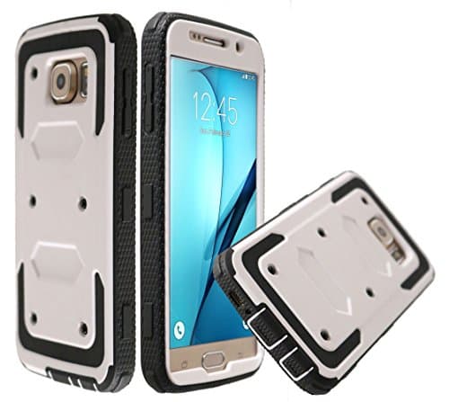 Rugged Tough [Dual Layer] Armor Overlay Case [Shockproof] Protective Hybrid Case Galaxy S7 (Bumper - White)