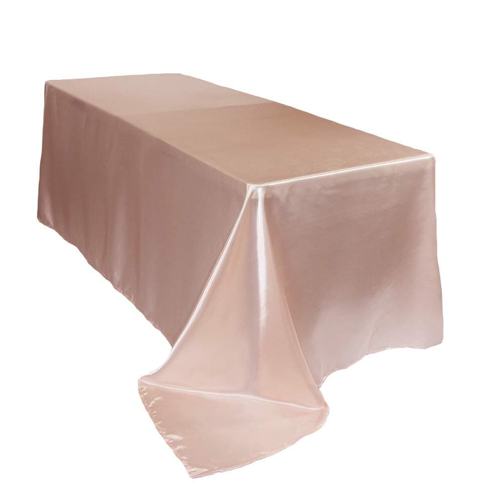 YOUR CHAIR COVERS90 x 156 inch Rectangular Satin Tablecloth - Blush, Rectangle Shiny Satin Table Linens for 8 ft Rectangular Tables