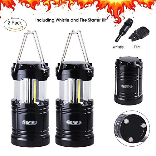 Camping Lantern, LED Lantern Lights with Magnetic Base 2 Pack Portable Camping Gear Collapsible COB Water Resistant Survival Kit for Emergency Hurricane Whistle and Fire Starter Kit Included