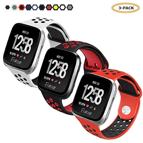 FatcatBand Fitbit Versa Strap Bands, Easy Adjust Breathable with Ventilation Holes Soft Silicone Sport Replacement Accessory Bracelet Straps for Fitbit Versa Fitness Activity Wristband