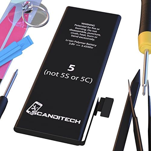ScandiTech Battery Model iP5 - Replacement Kit with Tools, Adhesive &amp; Instructions - New 1440 mAh 0 Cycle Battery - Repair Your Phone in 15 min - 1 Year Warranty