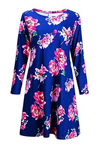 Women's Long Sleeve Print Pullover Flared A Line Dress