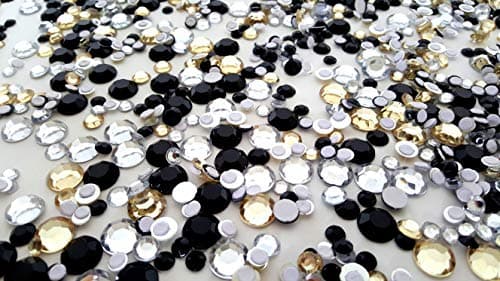Assorted Self Adhesive Gem Stickers (Assorted Round Sizes, Black, Gold, Clear - 100 Gram Bag!)