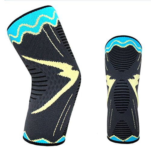 Ultra Flex Knee Braces (1pair) Compression Sleeves Support for Running Jogging Joint Pain Relief Arthritis &amp; Injury Recovery Patella Protection Weightlifting Gym Both Men &amp; Women L/Blue with Yellow M