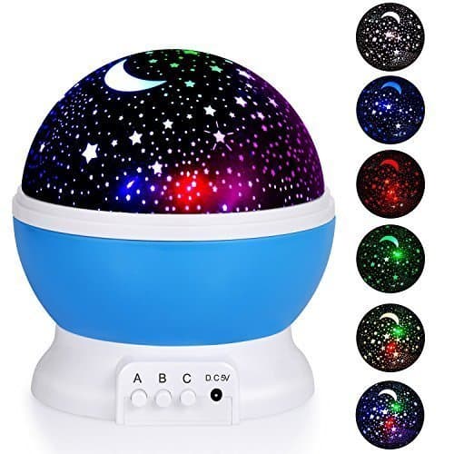 Ruoi Night Lighting Lamp [ 4 LED Beads, 3 Model Light, 4.9 FT (1.5 M) USB Cord ] Romantic Rotating Cosmos Star Sky Moon Projector , Rotation Night Projection for Children Kids Bedroom (Blue)