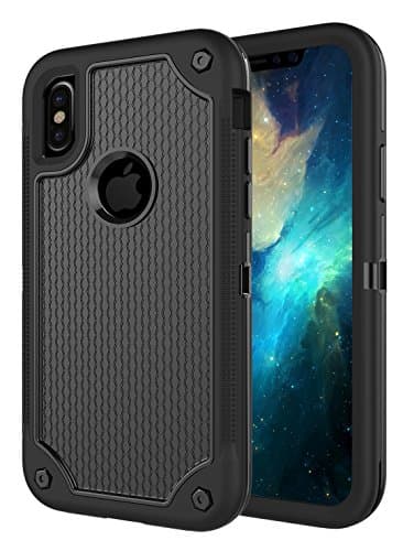 iPhone X Case, iPhone 10 Case, Sanhezhong Textured Grip Non Slip Drop Tested Case, 3IN1 Heavy Duty Hard PC &amp; Rugged TPU Armor Case (Black)