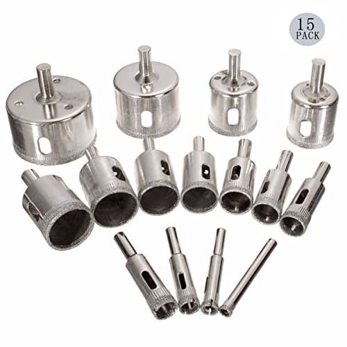 MUIIGOOD 15 Pcs Diamond Drill Bits, Diamond Hole Saw Sets Extractor Remover Tools Hole Saws for Glass, Ceramics, Porcelain, Ceramic Tile,Marble Drill Bit 6-50mm