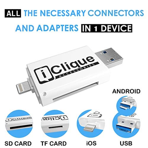 iClique iPhone 32 GB USB 3.0 Flash Drive for iPad, iOS PC - External Storage Memory Stick with Lightning Connector + SD – Free SD Card Included