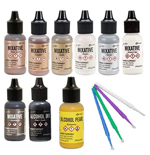 Tim Holtz Alcohol Pearls Bundle Winter 2019 Release Plus Bonus Blending Tools (Metallics, Pearls, Mixatives)