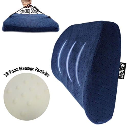 Smart Memory Foam Lumbar Support Lower Back Cushion Pillow with 18 Point Massage Particles for Spine Alignment and Instant Relief from Lower Back Pain, with Carrying Case