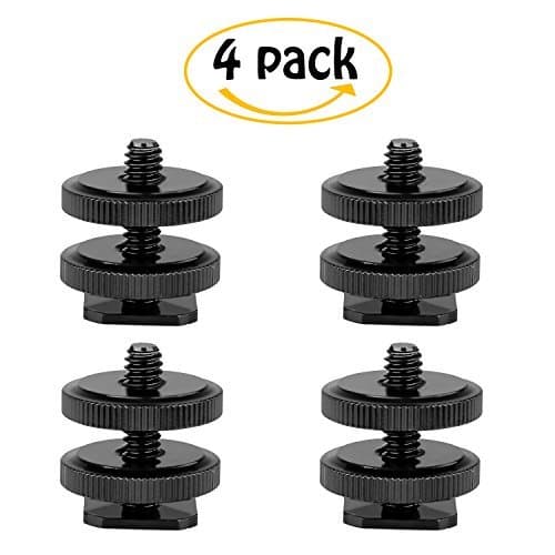 Camera 1/4"-20 Flash Hot Shoe Mount Adapter w/ Double Nuts to Tripod Screw Converter for DSLR Camera Rig Monitor LED Video Light (4 Pack)