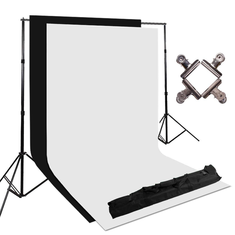 SLOJP 1.6M x 3M 2PCS Backdrop, 2M x 2M Adjustable Backdrop Stand Support, Photography Non Woven Background, Photo Studio Background Support Kit, Free Carrying Bag (Black White)