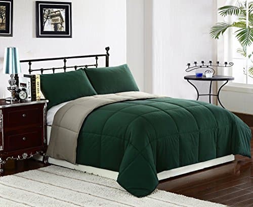 3 Piece Reversible Down Alternative Comforter Set Medium Weight, King/Cal King, Hunter Green/Sage
